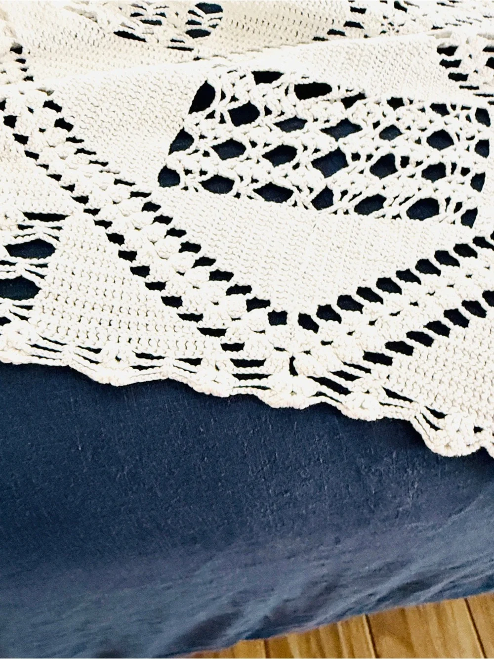 Vintage White Crochet King Bedspread 105x96 Handmade Coverlet